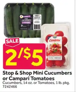 Stop&Shop Mini Cucumbers or Campari Tomatoes offer