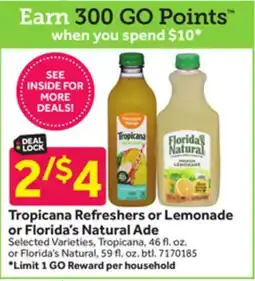 Stop&Shop Tropicana Refreshers or Lemonade or Florida's Natural Ade offer