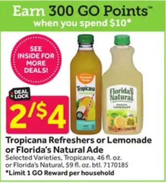 Stop&Shop Tropicana Refreshers or Lemonade or Florida's Natural Ade offer