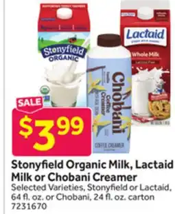 Stop&Shop Stonyfield Organic Milk, Lactaid Milk or Chobani Creamer offer