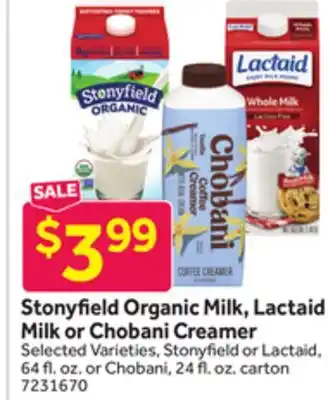 Stop&Shop Stonyfield Organic Milk, Lactaid Milk or Chobani Creamer offer