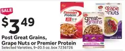 Stop&Shop Post Great Grains, Grape Nuts or Premier Protein offer