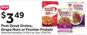 Stop&Shop Post Great Grains, Grape Nuts or Premier Protein offer