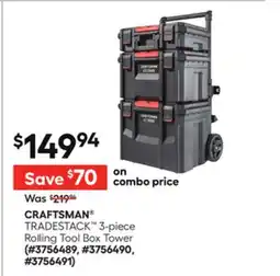 Lowe's TRADESTACK 3-piece Rolling Tool Box Tower offer