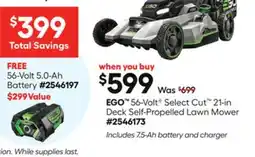 Lowe's 56-Volt✧ Select Cut 21-in Deck Self-Propelled Lawn Mower offer