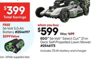 Lowe's 56-Volt✧ Select Cut 21-in Deck Self-Propelled Lawn Mower offer
