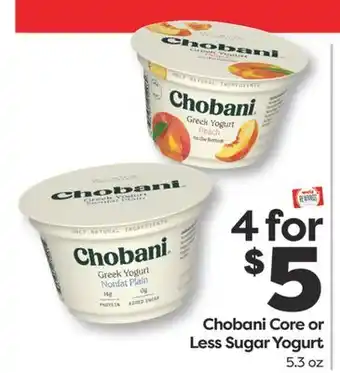 Weis Markets Chobani Core or Less Sugar Yogurt offer