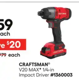 Lowe's V20 MAXF 1/4-in Impact Driver offer
