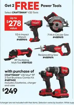 Lowe's CRAFTSMAN V20 MaxF RP 2-Tool Brushless Combo Kit offer
