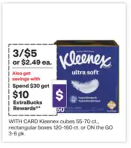 CVS Kleenex cubes 55-70 ct., rectangular boxes 120-160 ct. or ON the GO 3-6 pk offer