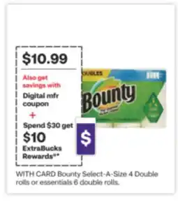 CVS Bounty Select-A-Size 4 Double rolls or essentials 6 double rolls offer