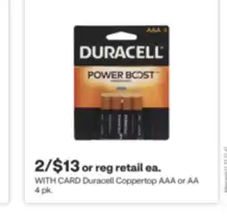 CVS Duracell Coppertop AAA or AA 4 pk offer