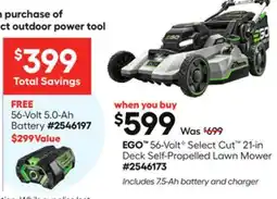 Lowe's 56-VoltG Select Cut 21-in Deck Self-Propelled Lawn Mower offer
