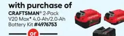Lowe's 2-Pack V20 Max 4.0-Ah/2.0-Ah Battery Kit offer