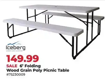 Runnings 6' Folding Wood Grain Poly Picnic Table offer