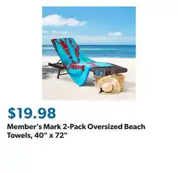 Sam's Club Member's Mark 2-Pack Oversized Beach Towels, 40 x 72 offer