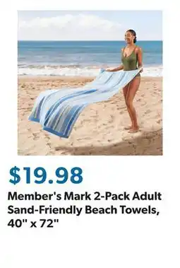 Sam's Club Member's Mark 2-Pack Adult Sand-Friendly Beach Towels, 40 x 72 offer