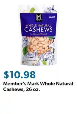 Sam's Club Member's Mark Whole Natural Cashews, 26 oz offer
