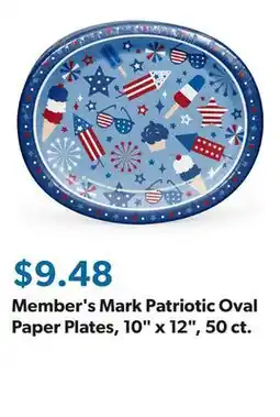 Sam's Club Member's Mark Patriotic Oval Paper Plates, 10 x 12, 50 ct offer