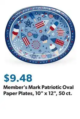 Sam's Club Member's Mark Patriotic Oval Paper Plates, 10 x 12, 50 ct offer