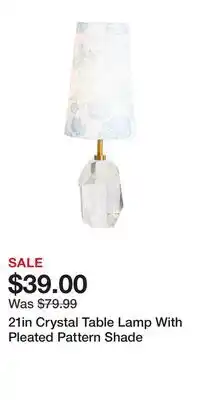 TJ Maxx 21in Crystal Table Lamp With Pleated Pattern Shade offer