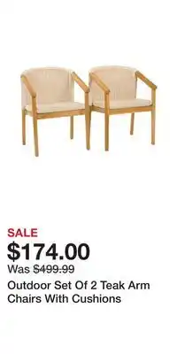 TJ Maxx Outdoor Set Of 2 Teak Arm Chairs With Cushions offer