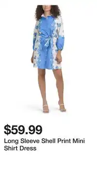 TJ Maxx Long Sleeve Shell Print Mini Shirt Dress offer