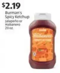 Aldi Burman's Spicy Ketchup Jalapeño or Habanero offer