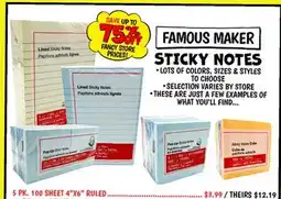 Ollie's 5 PK. 100 SHEET 4X6 RULED FAMOUS MAKER STICKY NOTES offer