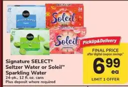 Safeway Signature SELECT Seltzer Water or Soleil Sparkling Water offer