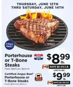 ShopRite Porterhouse or T-Bone Steaks offer