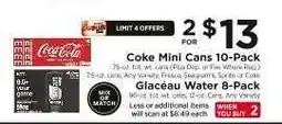 ShopRite Coke Mini Cans 10-Pack or Glacéau Water 8-Pack offer