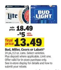 Meijer Bud, Miller, Coors or Labatt offer