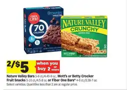 Meijer Nature Valley Bars, Mott's or Betty Crocker Fruit Snacks, Fiber One Bars offer