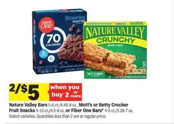 Meijer Nature Valley Bars, Mott's or Betty Crocker Fruit Snacks, Fiber One Bars offer