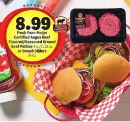 Meijer Fresh from Meijer Certified Angus Beef Flavored/Seasoned Ground Beef Patties or Smash Sliders offer