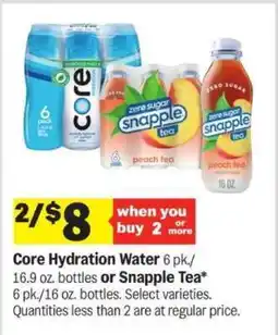 Meijer Core Hydration Water or Snapple Tea offer