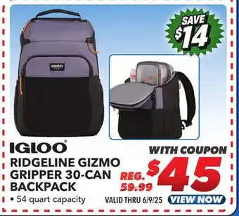 Big 5 Igloo Ridgeline Gizmo Gripper 30-Can Backpack offer