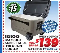 Big 5 Igloo MaxCold Sunset Glide 110 qt Cooler offer