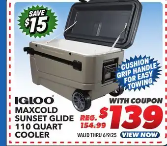 Big 5 Igloo MaxCold Sunset Glide 110 qt Cooler offer