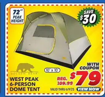 Big 5 Golden Bear West Peak 6-Person Dome Tent offer