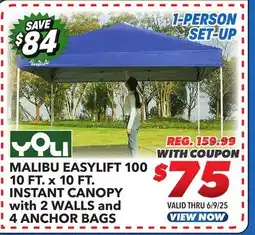 Big 5 Yoli Malibu EasyLift 100 10' x 10' Straight Leg Instant Canopy Value Pack offer