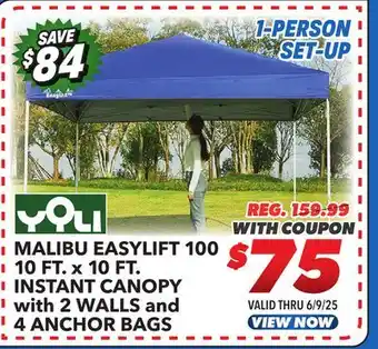 Big 5 Yoli Malibu EasyLift 100 10' x 10' Straight Leg Instant Canopy Value Pack offer