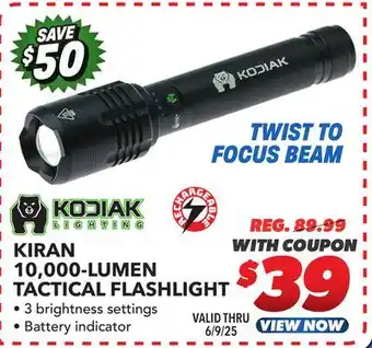 Big 5 Kodiak Kiran Rechargeable 10,000 Lumen Tactical Flashlight offer