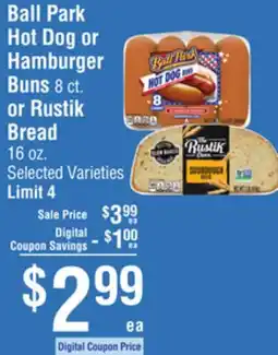 Smart & Final Ball Park Hot Dog or Hamburger Buns or Rustik Bread offer