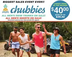 Dunham's Sports ALL MEN'S SWIM TRUNKS ON SALE!, ALL MEN'S SHORTS ON SALE! offer