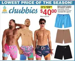 Dunham's Sports MEN'S SWIM TRUNKS OR CASUAL SHORTS offer