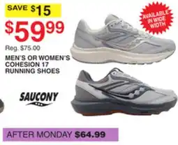 Dunham's Sports SAUCONY MEN'S OR WOMEN'S COHESION 17 RUNNING SHOES offer