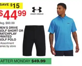 Dunham's Sports MEN'S DRIVE GOLF SHORT OR MATCHPLAY PRINTED POLO offer