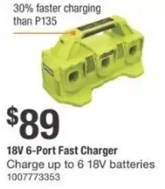 The Home Depot RYOBI 18V 6-Port Fast Charger Charge up to 6 18V batteries offer